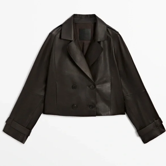 CROPPED NAPPA LEATHER TRENCH COAT -size M - Picture 3 of 3